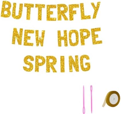 Meowoo Spring Butterfly Decor Gold Glitter Banner