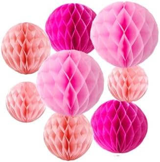 8pc Pink Honeycomb Balls Party Decorations Set