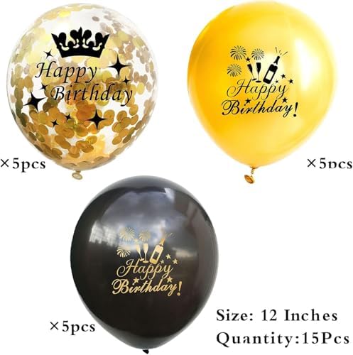 Happy Birthday Balloons Latex Black Gold Decorations