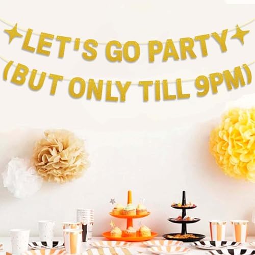 Happy Birthday Banner for Men Women Gold LETS GO PARTY Sign