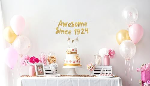 Awesome Since 1924 Gold Glitter Banner 101st Birthday Decor