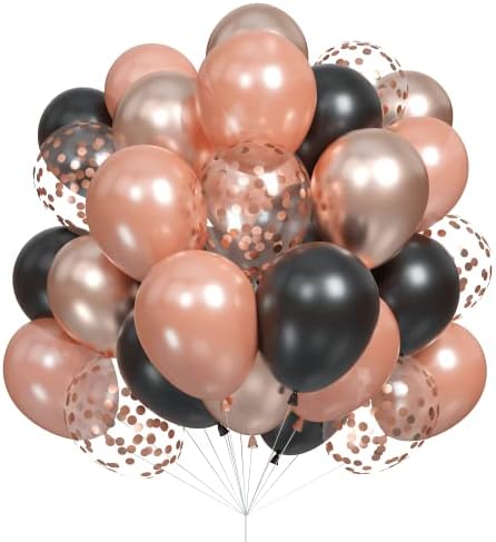 Rose Gold Black Pearl Balloons 60 Pcs for Parties