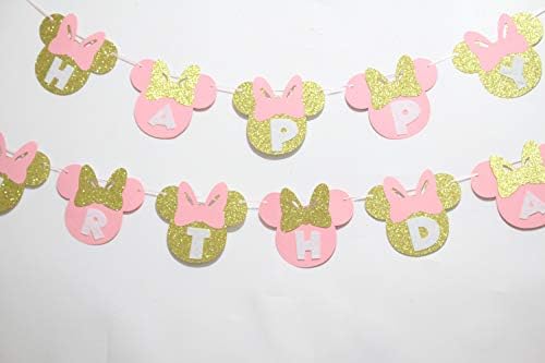 Pink and Gold Minnie Birthday Banner Decorations