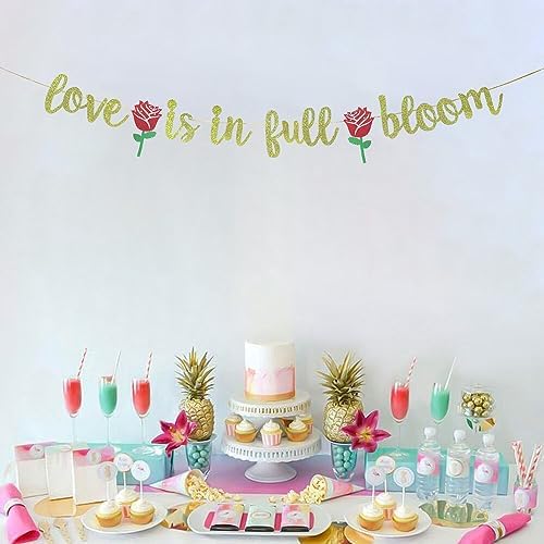 JENSENLIN Love Is In Full Bloom Gold Glitter Banner