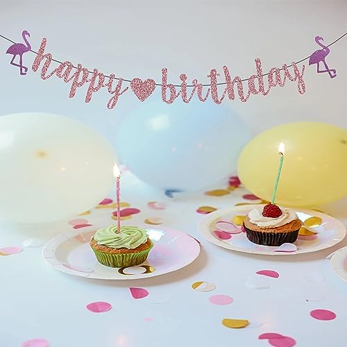 Rose Gold Happy Birthday Tropical Banner