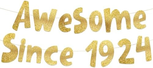 Awesome Since 1924 Gold Glitter Banner 101st Birthday Decor