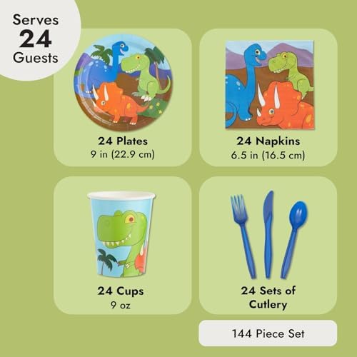 Juvale 144 Piece Dinosaur Party Supplies Set