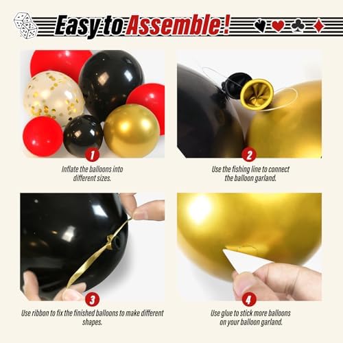 Red Black Gold Balloon Arch Kit with Garland and Star Balloons