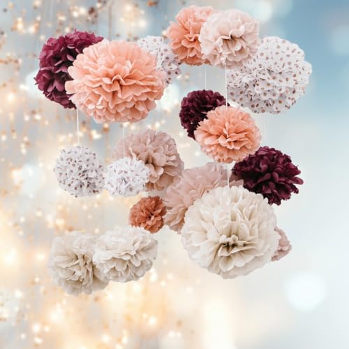 PapaKit Dusty Rose Pink Tissue Pom Poms 20 Piece Set