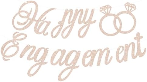 Pre-Strung Happy Engagement Banner - Rose Gold Glitter