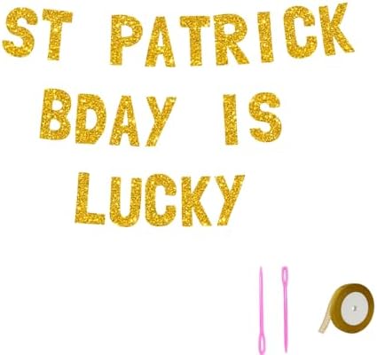 Meowoo St Patrick Birthday Banner Luxe Gold Glitter Durable Reusable