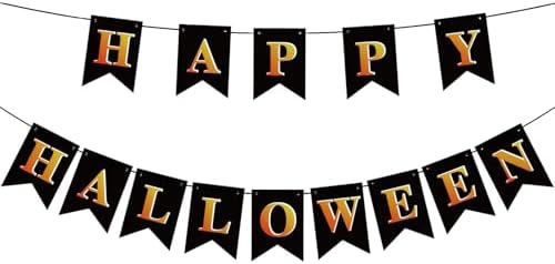 Happy Halloween Black Banner for Party Decorations