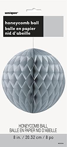 Solid Silver Hanging Paper Honeycomb Ball 8 Inch