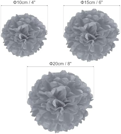 PATIKIL 4 6 8 Grey Tissue Pom Poms Flowers 12 Pack