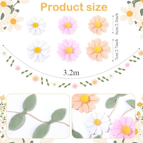 Janinka Daisy Felt Banner Garland for Parties and Birthdays