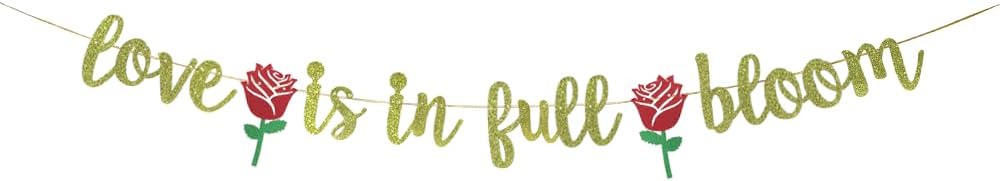 JENSENLIN Love Is In Full Bloom Gold Glitter Banner