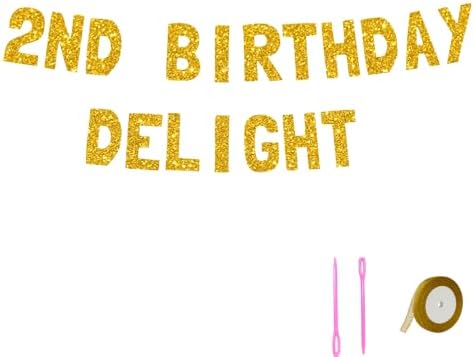 Meowoo 2nd Birthday Bash Decor Glittery Gold Letters