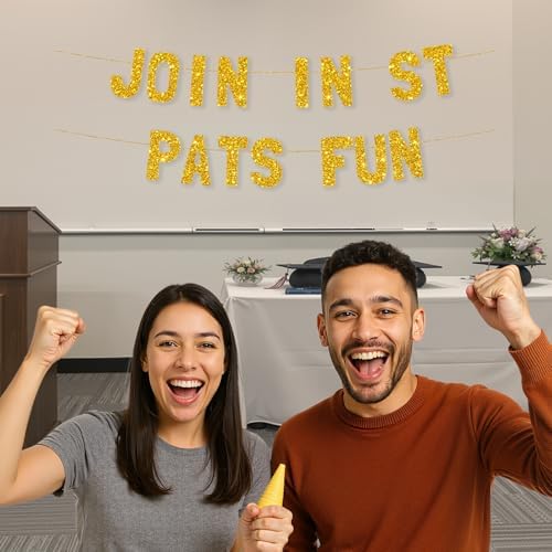 Meowoo St Patricks Day Banner with Gold Glitter Letters