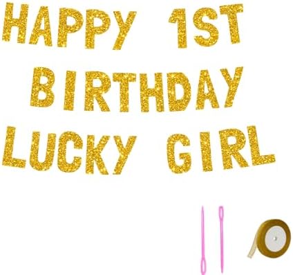 Meowoo Happy 1st Birthday Banner Giant Gold Glitter Letters