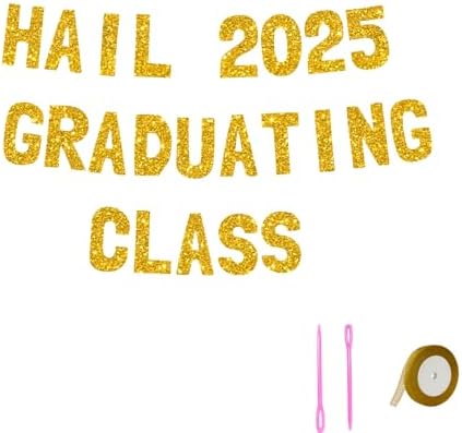 Meowoo 2025 Grad Class Decor Banner with Gold Glitter