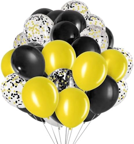 We Moment 12 Inch Yellow Black Balloons with Confetti Pack of 50