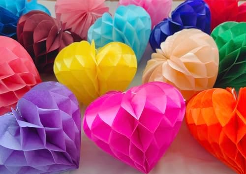Heart Shaped Honeycomb Balls Party Decor 10pcs Rose Red
