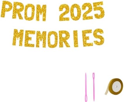 Meowoo Prom 2025 Memories Banner - 77 Inch Glitter Gold Letters