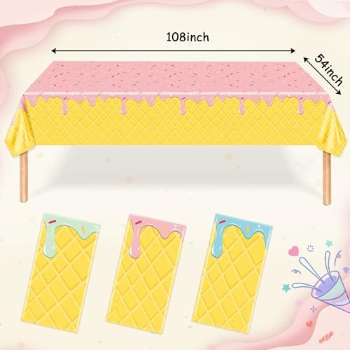 3 Pack Ice Cream Themed Tablecovers for Parties