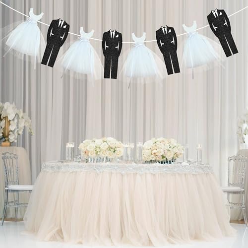 Elegant Bridal Shower Banner with Tulle and Tuxedo Cutouts