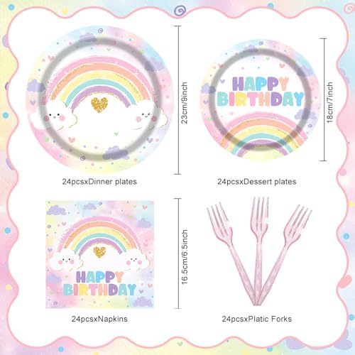 Pastel Rainbow Party Tableware Set for 24 Guests