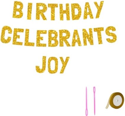 Meowoo Birthday Joy Banner with Glitter Gold Letters
