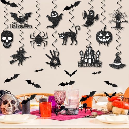 Halloween Hanging Decorations Set with Glitter Banners and Spooky Cutouts