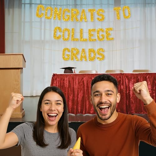 Meowoo Graduation Banner with Gold Glitter 77 Inch Letters