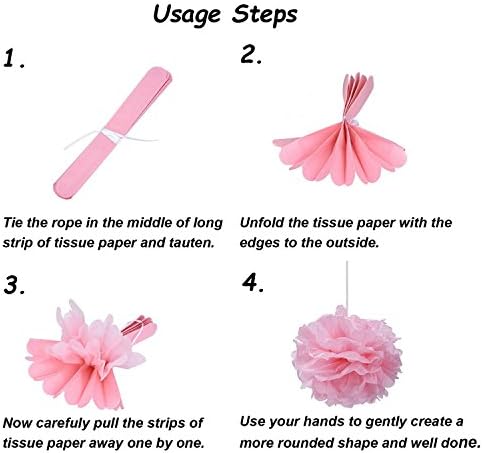 Tissue Paper Pom Poms 18 Pcs Rose Red Pink and White