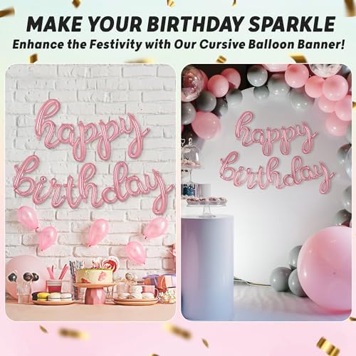 Rose Gold Happy Birthday Balloon Banner Sign