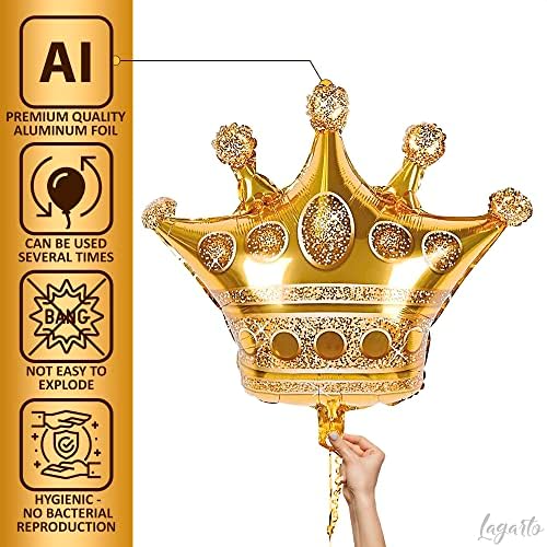 3 Pcs Gold Foil Crown Balloons for Birthday Parties