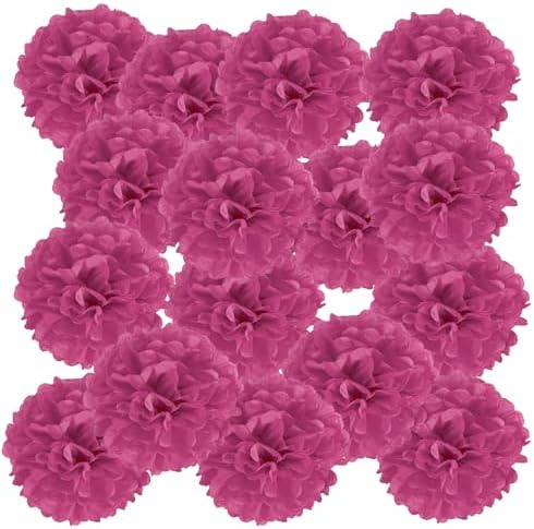 PATIKIL 4 Inch Fuchsia Tissue Pom Poms Flowers 20 Pack