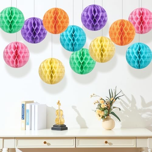Affrolling 12 Pcs 8 Inch Pastel Honeycomb Balls Decoration Set