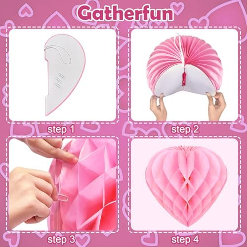 PheiLa 12pcs Heart Shaped Honeycomb Balls Party Decorations