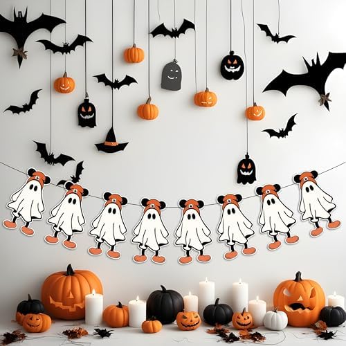Halloween Ghost Banner with Red Hats for Party Decor
