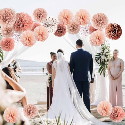 Rose Gold Paper Pom Poms Decorations for Themed Events