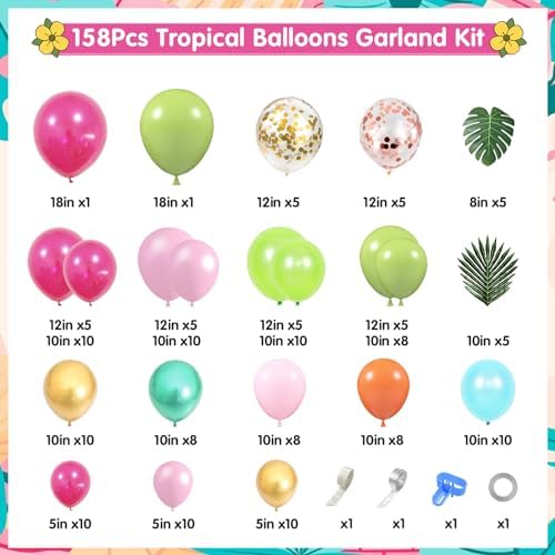 Ouddy Party 158Pcs Tropical Balloon Arch Kit