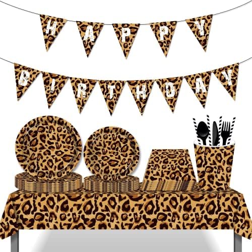 Leopard Print Party Tableware Set for 16 Guests