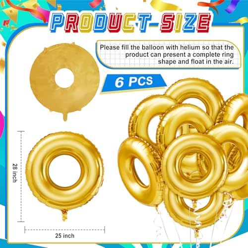 6 Pack Gold Ring Foil Balloons for Birthday Decorations
