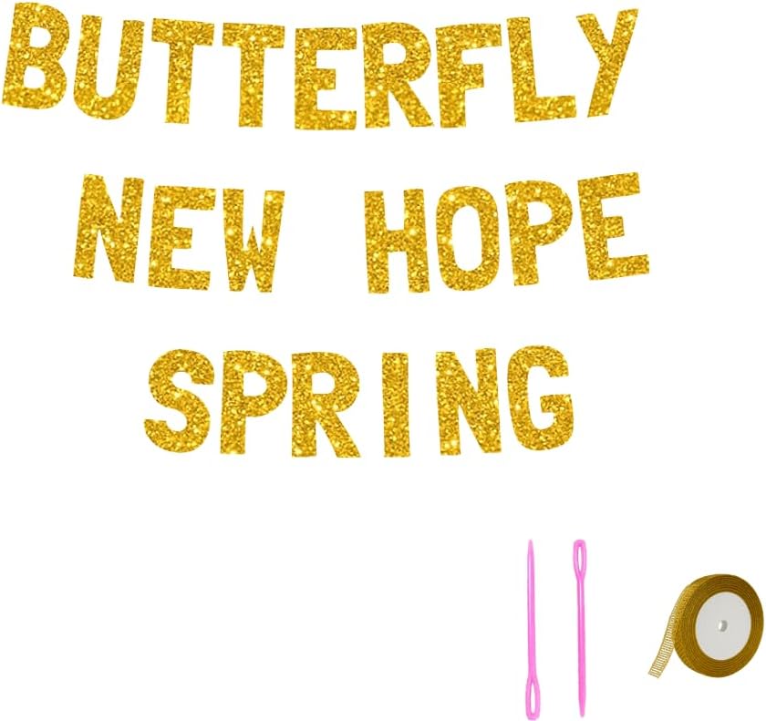 Meowoo Spring Butterfly Decor Gold Glitter Banner