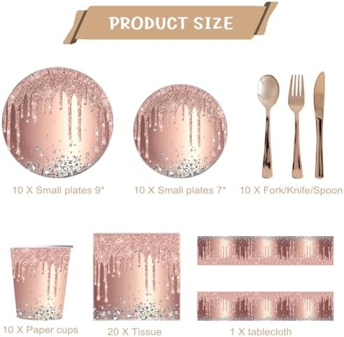 81Pcs Rose Gold Diamond Party Tableware Set