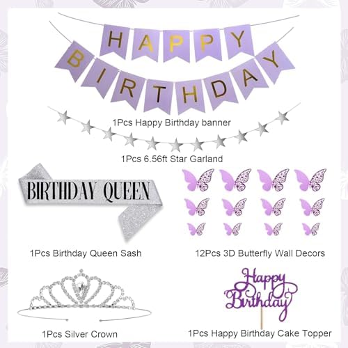 Lavender Purple Birthday Decorations for Women Girls