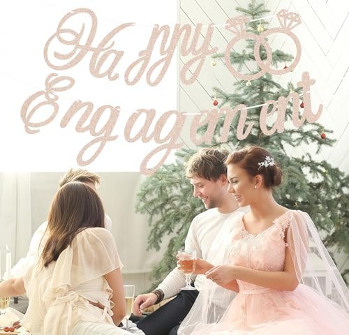 Pre-Strung Happy Engagement Banner - Rose Gold Glitter