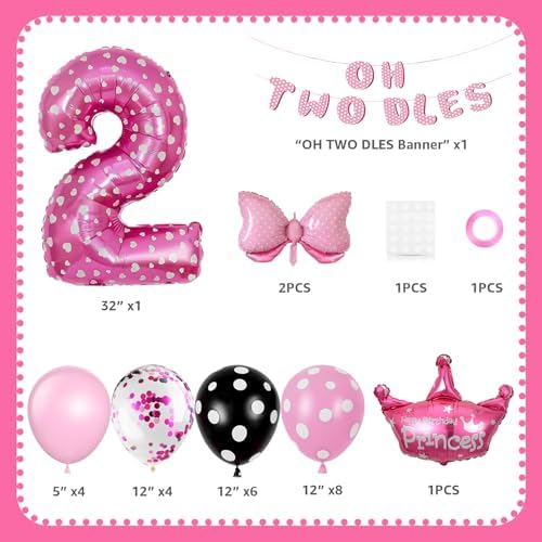 Oh Twodles Pink 2nd Birthday Party Decor Set