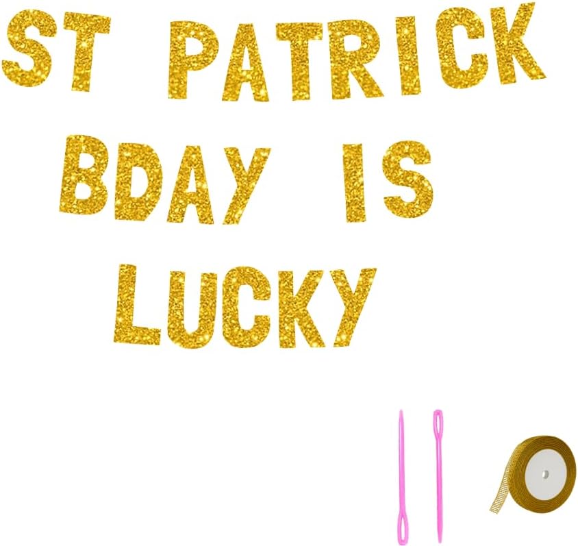 Meowoo St Patrick Birthday Banner Luxe Gold Glitter Durable Reusable